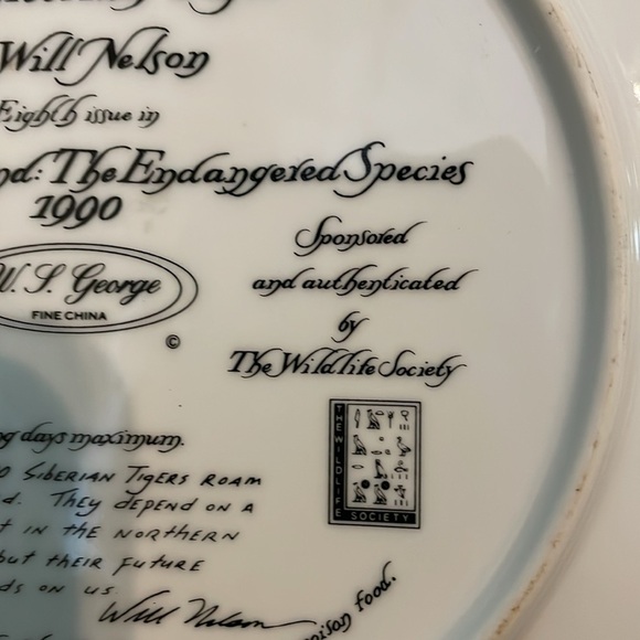 The Siberian Tiger Will Nelson Vintage Last of Their Kind Endangered Plate - Picture 7 of 16